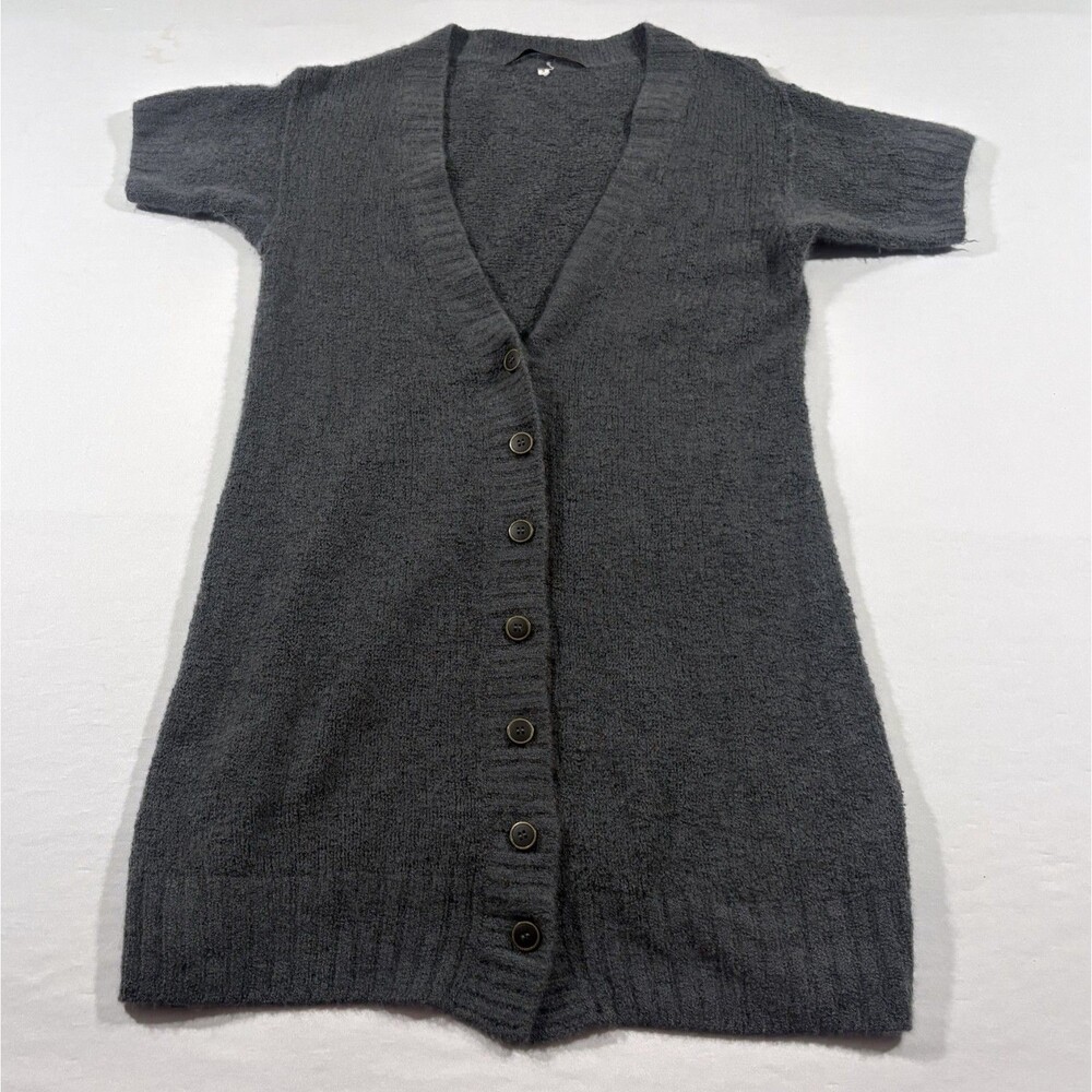 Jenni Kayne Sweater Cardigan Tunic Cashmere Ribbed Gray Button Short Sleeve Sz S